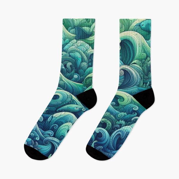 Item preview, Ocean's Embrace Swirling Waves and Marine Life Entwined designed and sold by ArtComixHaven.
