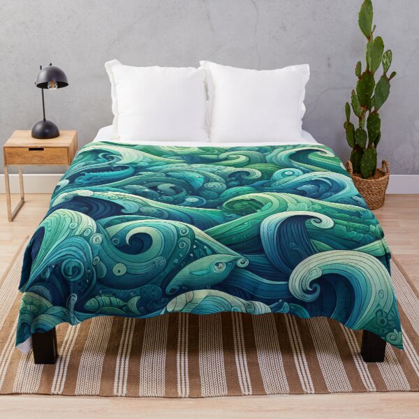 Item preview, Ocean's Embrace Swirling Waves and Marine Life Entwined designed and sold by ArtComixHaven.
