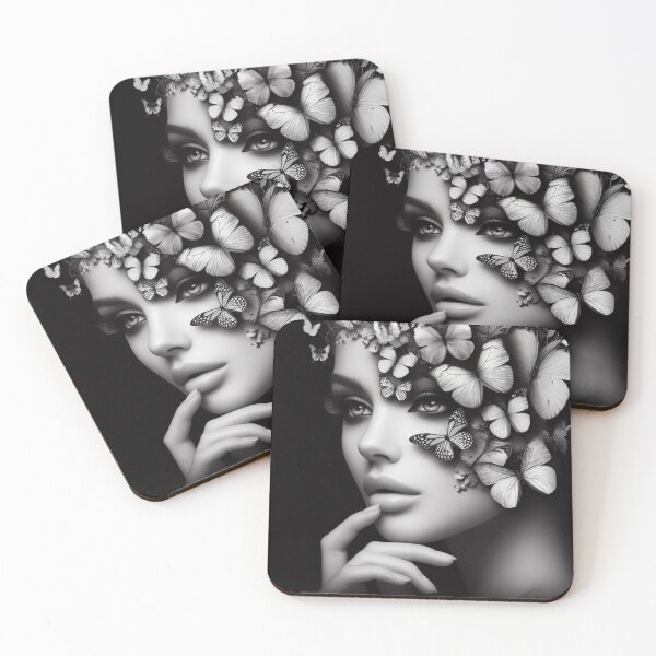 Item preview, Beauty with butterflies, black and white picture designed and sold by Artis-t-fun.