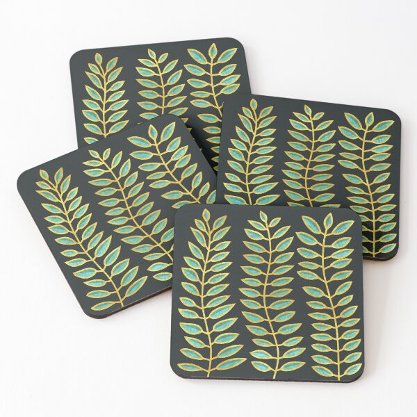 Item preview, Wavy Leaves In Gold Blue Pattern designed and sold by Ananamorph Art @Nana Totem Wolfe.