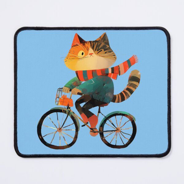 Item preview, Tiger Cat riding bicycle with colorful stripped scarf and green sweater designed and sold by RoadMail.