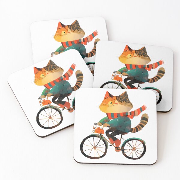 Item preview, Tiger Cat riding bicycle with colorful stripped scarf and green sweater designed and sold by RoadMail.