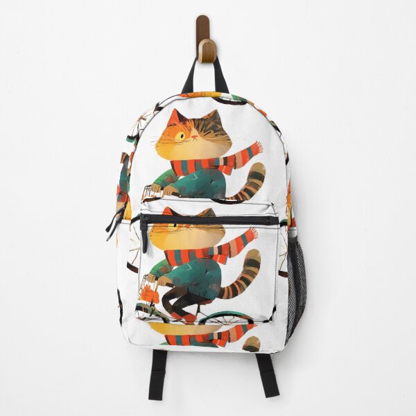 Item preview, Tiger Cat riding bicycle with colorful stripped scarf and green sweater designed and sold by RoadMail.