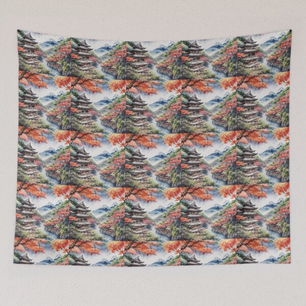 Item preview, Beautiful Asian landscape, watercolour, watercolour mountains designed and sold by Coolparrotgirl.