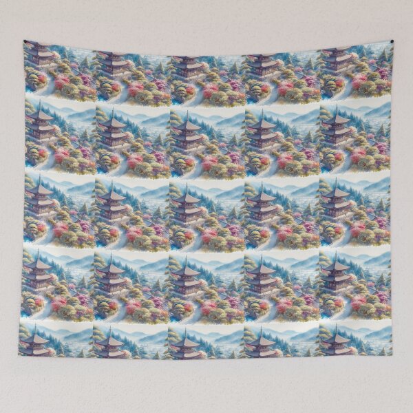 Item preview, Beautiful Asian landscape with pagoda designed and sold by Coolparrotgirl.