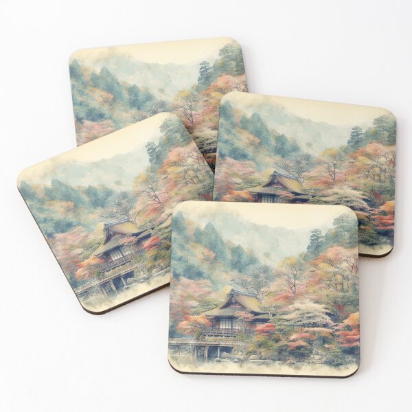 Item preview,  Beautiful Asian autumn landscape watercolour designed and sold by Coolparrotgirl.
