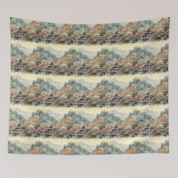 Item preview,  Beautiful Asian autumn landscape watercolour designed and sold by Coolparrotgirl.
