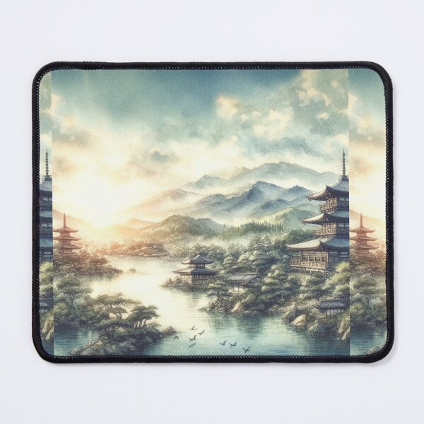 Item preview, Beautiful Asian river and mountain landscape watercolour designed and sold by Coolparrotgirl.