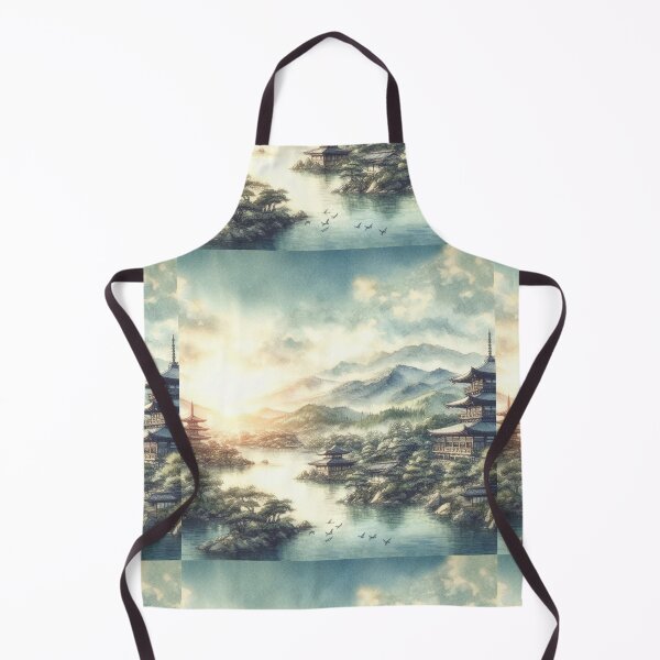 Item preview, Beautiful Asian river and mountain  landscape watercolour designed and sold by Coolparrotgirl.
