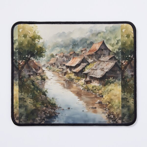 Item preview, Beautiful Asian river and mountain landscape watercolour designed and sold by Coolparrotgirl.