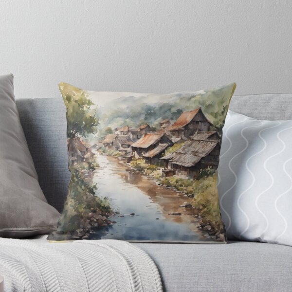 Item preview, Beautiful Asian river and mountain  landscape watercolour designed and sold by Coolparrotgirl.