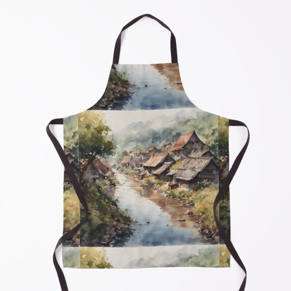 Item preview, Beautiful Asian river and mountain  landscape watercolour designed and sold by Coolparrotgirl.