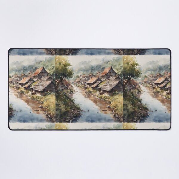 Item preview, Beautiful Asian river and mountain landscape watercolour designed and sold by Coolparrotgirl.