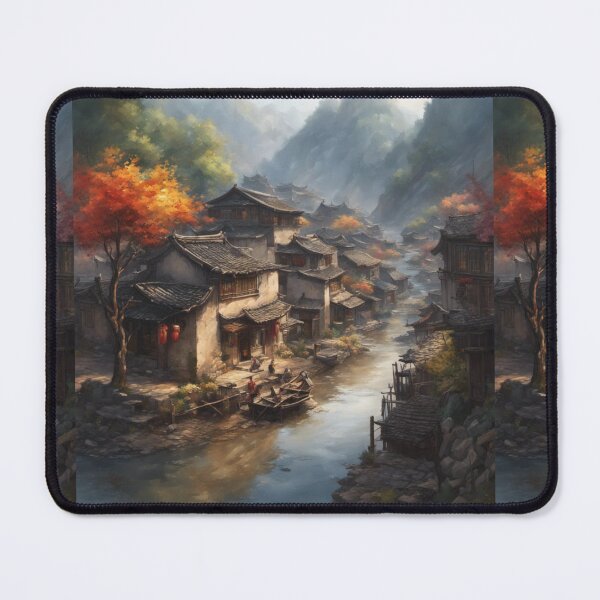 Item preview, Beautiful Asian river and mountain landscape watercolour designed and sold by Coolparrotgirl.