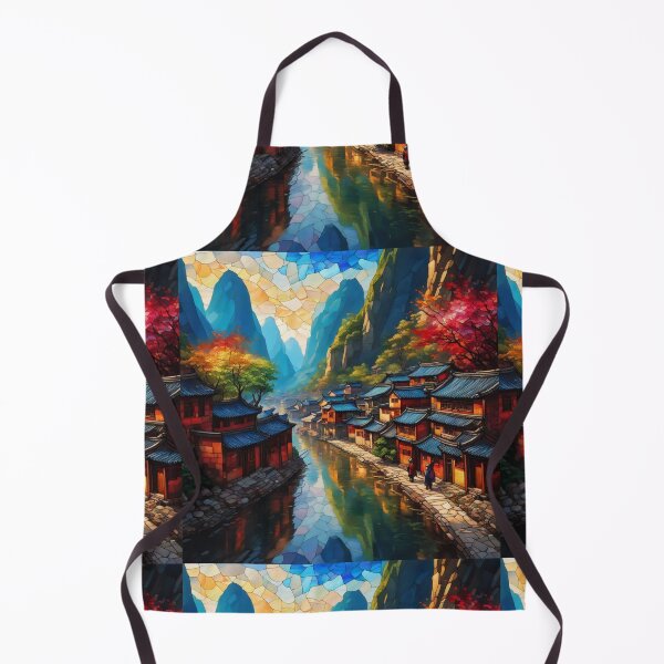 Item preview, Beautiful Asian river and mountain  landscape stained glass  designed and sold by Coolparrotgirl.