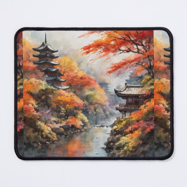 Item preview, Beautiful Asian landscape, watercolour, watercolour mountains and river designed and sold by Coolparrotgirl.