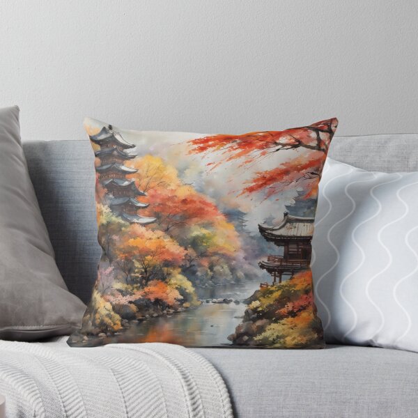 Item preview, Beautiful Asian landscape, watercolour, watercolour mountains and river designed and sold by Coolparrotgirl.