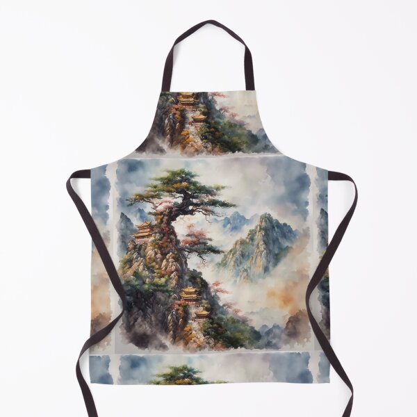 Item preview, Beautiful Asian landscape, watercolour, watercolour mountains foggy fog designed and sold by Coolparrotgirl.