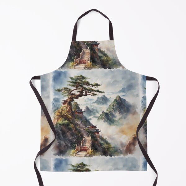 Item preview, Beautiful Asian landscape, watercolour, watercolour foggy mountains, old Asian building designed and sold by Coolparrotgirl.