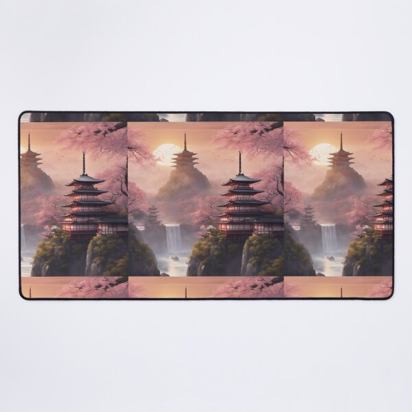 Item preview, Beautiful Asian landscape, mountain and fog, waterfall, pagodas designed and sold by Coolparrotgirl.