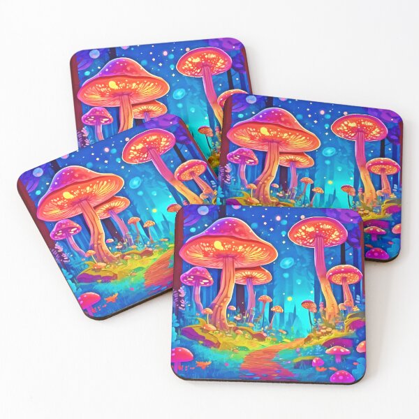 Item preview, Vibrant Colorful Neon Mushroom Art designed and sold by Health And Fitness Posts e-Store.