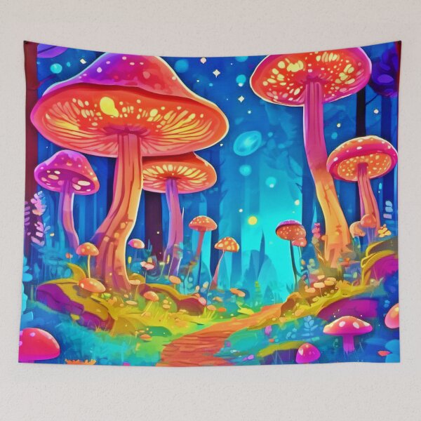 Item preview, Vibrant Colorful Neon Mushroom Art designed and sold by Health And Fitness Posts e-Store.