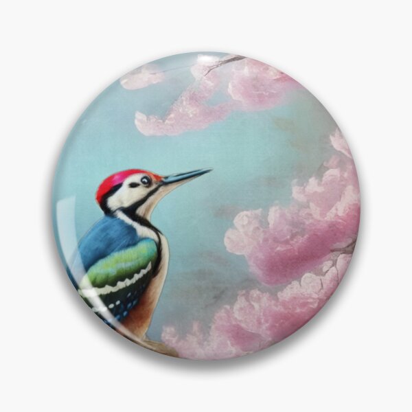 Item preview, Woodpecker Perched On A Blossomed Cherry Tree  designed and sold by Pretty-Bird.