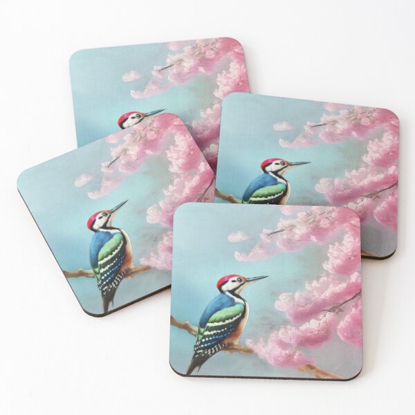 Item preview, Woodpecker Perched On A Blossomed Cherry Tree  designed and sold by Pretty-Bird.