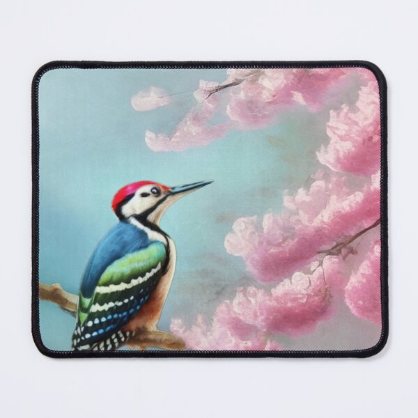 Item preview, Woodpecker Perched On A Blossomed Cherry Tree designed and sold by Pretty-Bird.