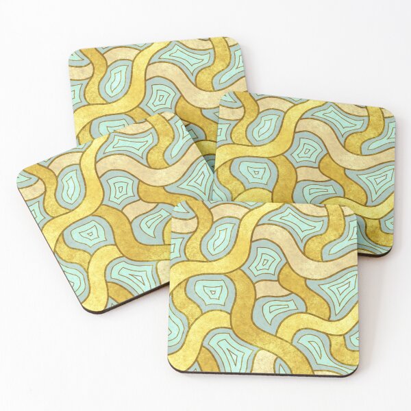Item preview, Whimsical Linear Art Curvy Wavy Gold Cyan  designed and sold by Ananamorph Art @Nana Totem Wolfe.