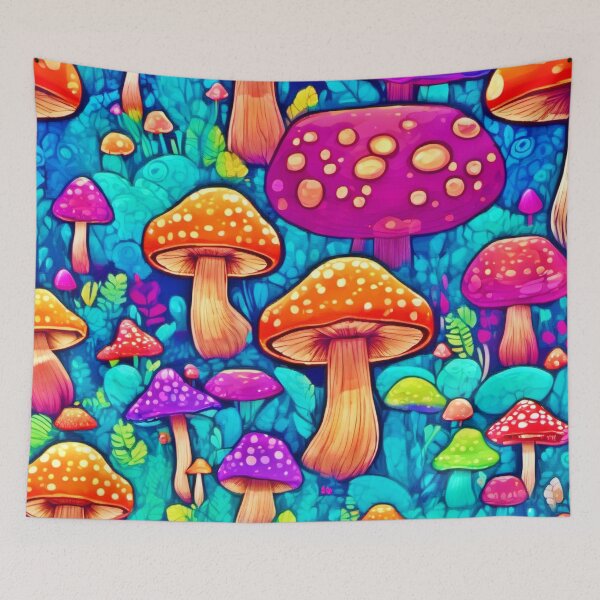 Item preview, Fantasy Colorful Mushroom Cartoons designed and sold by Health And Fitness Posts e-Store.