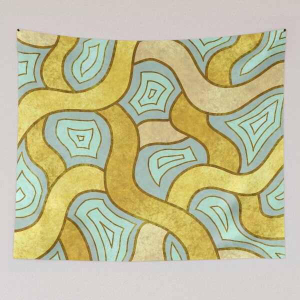 Item preview, Whimsical Linear Art Curvy Wavy Gold Cyan  designed and sold by Ananamorph Art @Nana Totem Wolfe.