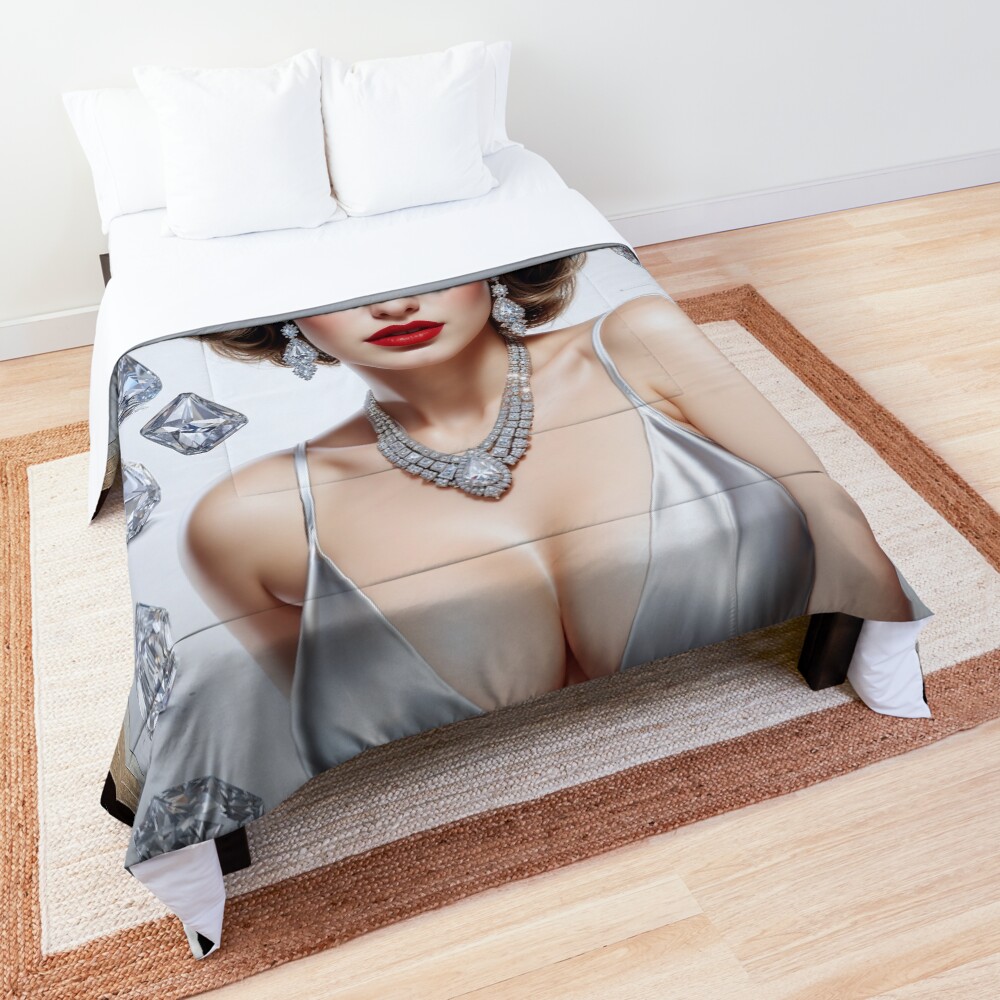 She Loves Her Diamonds Pin Up Girl Astonishing AI Concept Art by Xzendor7 Decorative Comforter