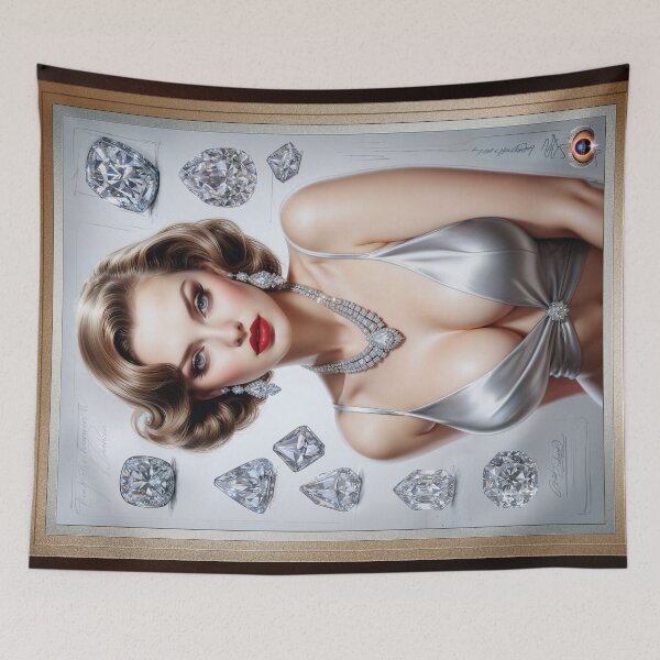 Item preview, She Loves Her Diamonds Pin Up Girl Astonishing AI Concept Art by Xzendor7 designed and sold by Xzendor7 Digital Art Creations.