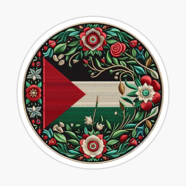 Item preview, Circular tatreez palestinian flag, floral embroidery palestine t-shirt, minimalist free palestine t-shirt, embroidery palestine flag, floral tatreez  palestinian flag designed and sold by TellaShop.
