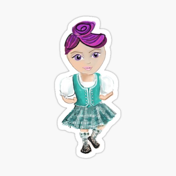 Item preview, Green kilt, highland dancer, cartoon, large eye, children highland dancer, tartan, scottish dance, cute, funky design designed and sold by Izzy83.