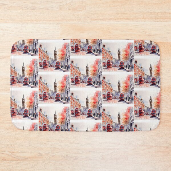 Item preview, Watercolour London iconic view skyline double decker with Big Ben, Red bus designed and sold by Coolparrotgirl.