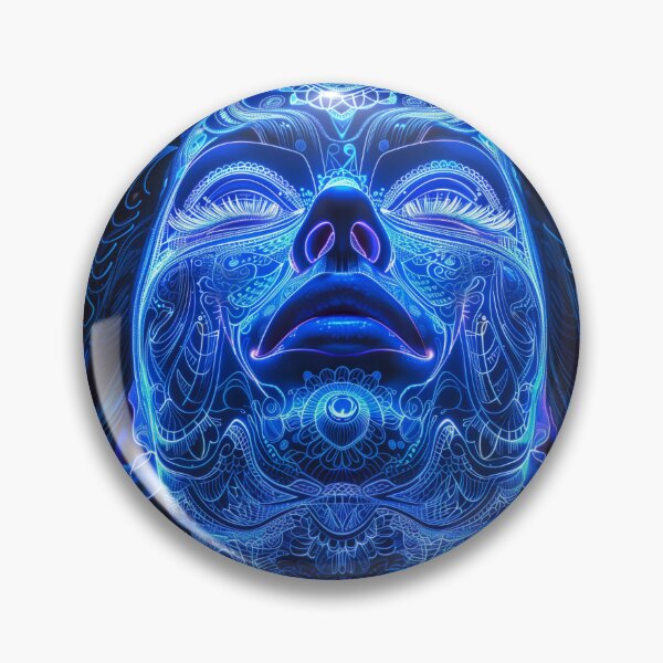Item preview, Neon Blue Fractal Mandala Goddess: Mesmerizing Art on Black Background designed and sold by Mystikos Art.