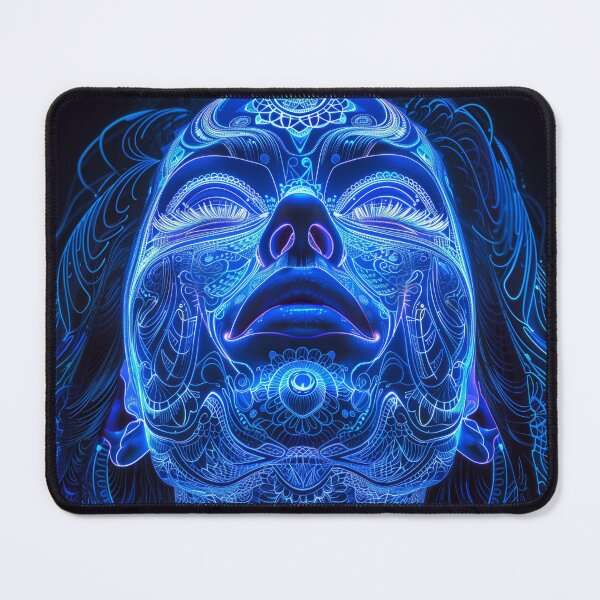 Item preview, Neon Blue Fractal Mandala Goddess: Mesmerizing Art on Black Background designed and sold by Mystikos Art.