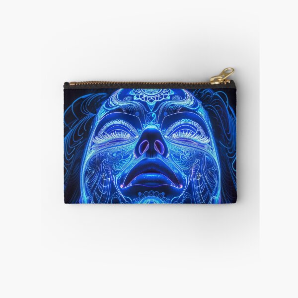 Item preview, Neon Blue Fractal Mandala Goddess: Mesmerizing Art on Black Background designed and sold by Mystikos Art.