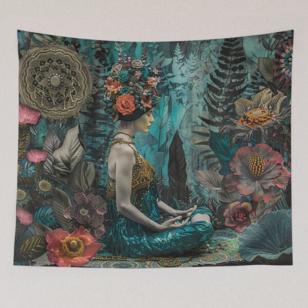 Item preview, Psychedelic Surreal Boho Garden Woman: Tranquil Meditating Art designed and sold by Mystikos Art.