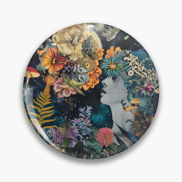 Item preview, Surreal Nighttime Floral Mushroom Garden Woman: Enchanting Collage Art designed and sold by Mystikos Art.