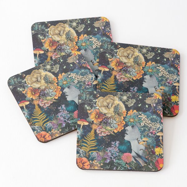 Item preview, Surreal Nighttime Floral Mushroom Garden Woman: Enchanting Collage Art designed and sold by Mystikos Art.