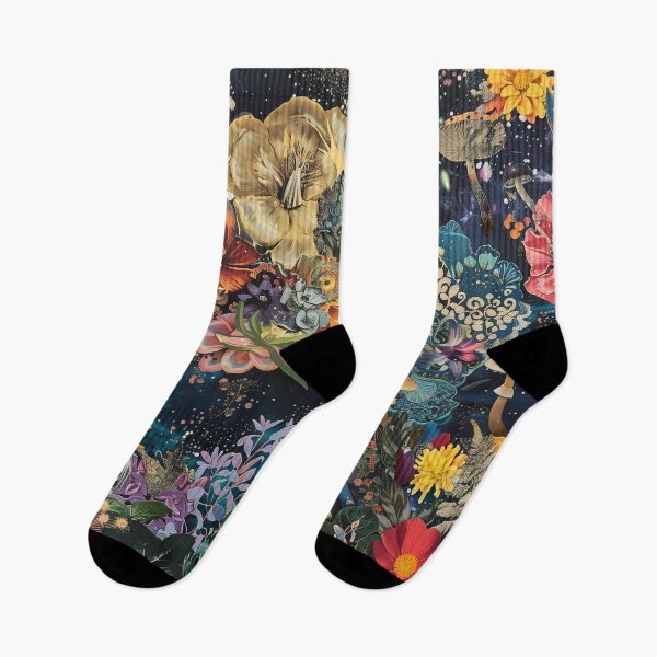 Item preview, Surreal Nighttime Floral Mushroom Garden Woman: Enchanting Collage Art designed and sold by Mystikos Art.