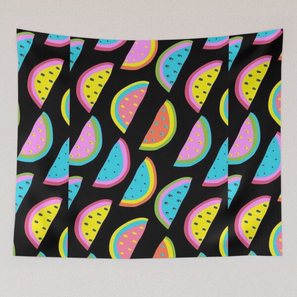 Item preview, Colorful Watermelon Feast Art Print | Black Background | Bright Pastel Watermelon Pattern for Prints, T-Shirts, Blankets & More designed and sold by Jennifer Adair.