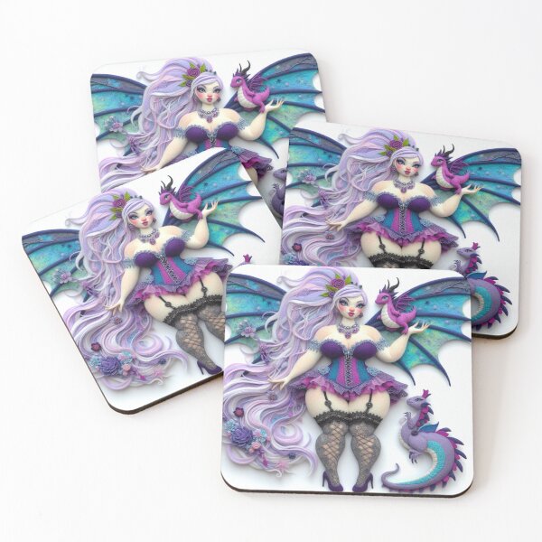 Item preview, Lavender-Haired Burlesque Dragon Fairy with Baby Dragons designed and sold by FairytalePress.