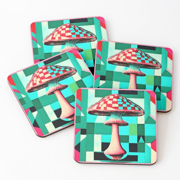 Item preview, Des agarics mouches d’une beauté fantastique sur fond de motifs en damier bleu et de turquoise. Champignons. designed and sold by Natalia-Vlad.