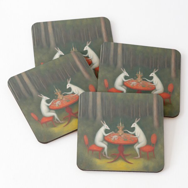 Item preview, white bunnies having tea designed and sold by ohsopurposeless.