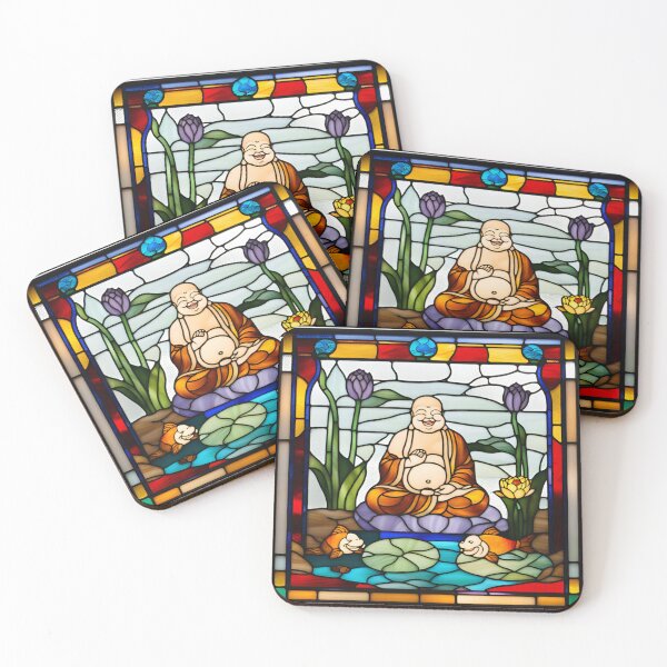 Item preview, Happy Lotus Buddha with happy fish  Stained Glass look. designed and sold by Kona Linda.
