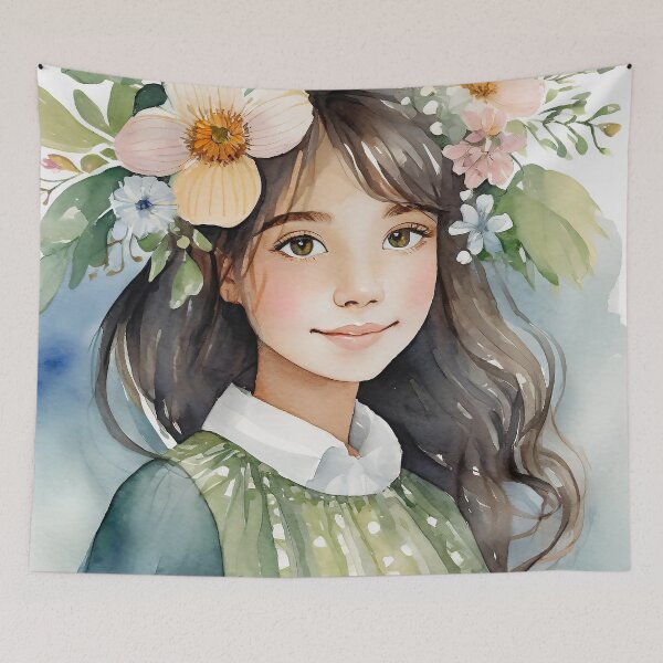 Item preview, Beautiful girl surrounded by flowers, watercolor style designed and sold by lmartes.